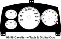 98-99 Cavalier Digital ODO with Tach Mnaual Gauge Face